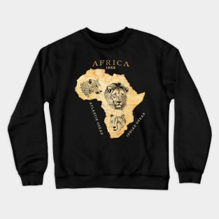 Vintage Africa Map with Big Cats Crewneck Sweatshirt